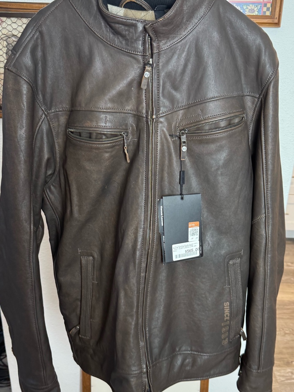 Brown Leather Mens Harley Davidson Motorcycle Riding Jacket Size 2XL New w/ Tags